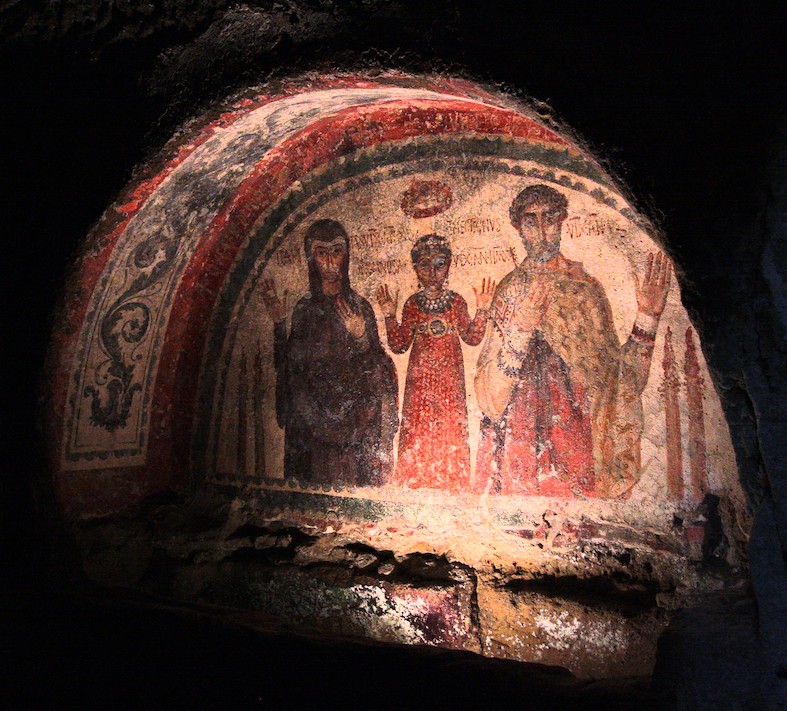 Nelle catacombe di San Gennaro l’affresco che decora la tomba della ricca famiglia di Theotecnus