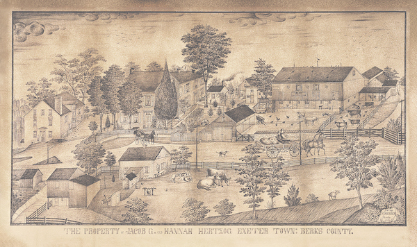 Spring Town: Berks Co Pa! grafite su carta ondulata. (F.A. Brader 1881, Hirschl & Adler Galleries, New York / Swiss American Historical Society Review, Vol. 51, 2015, No. 1, Art.2)