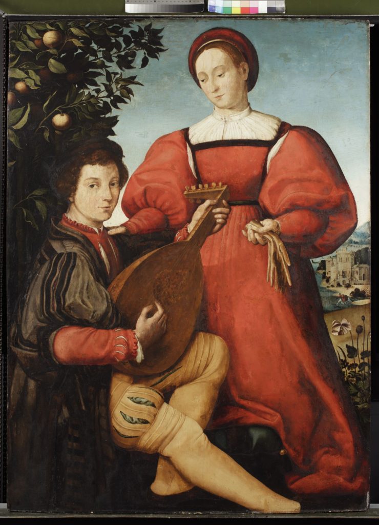 Vincenzo Tamagni
(San Gimignano, 1492-1530 c.), Coppia in un giardino 1525-30 c. (Holkham Hall, Norfolk, collezione Coke)