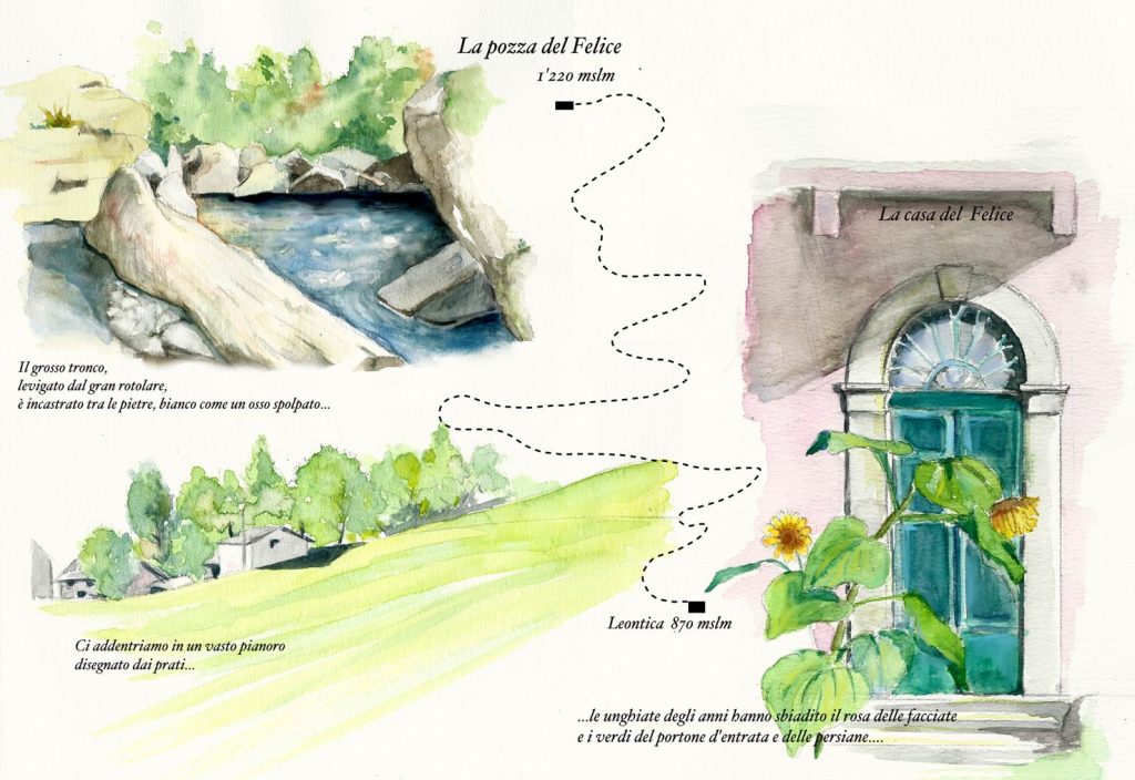 Illustrazione del tragitto che porta alla Pozza del Felice (Romano Venziani)