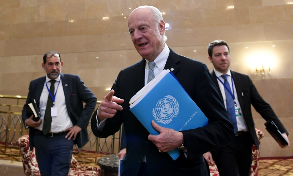 Staffan de Mistura, l’inviato Onu per la Siria, al termine dei colloqui di pace ad Astana (AFP)