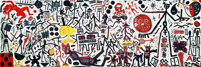 A. R. Penck, The Battlefield (Il campo di battaglia), 1989, acrilico su tela, 340 x 1022 cm (© 2021, ProLitteris, Zurich)
