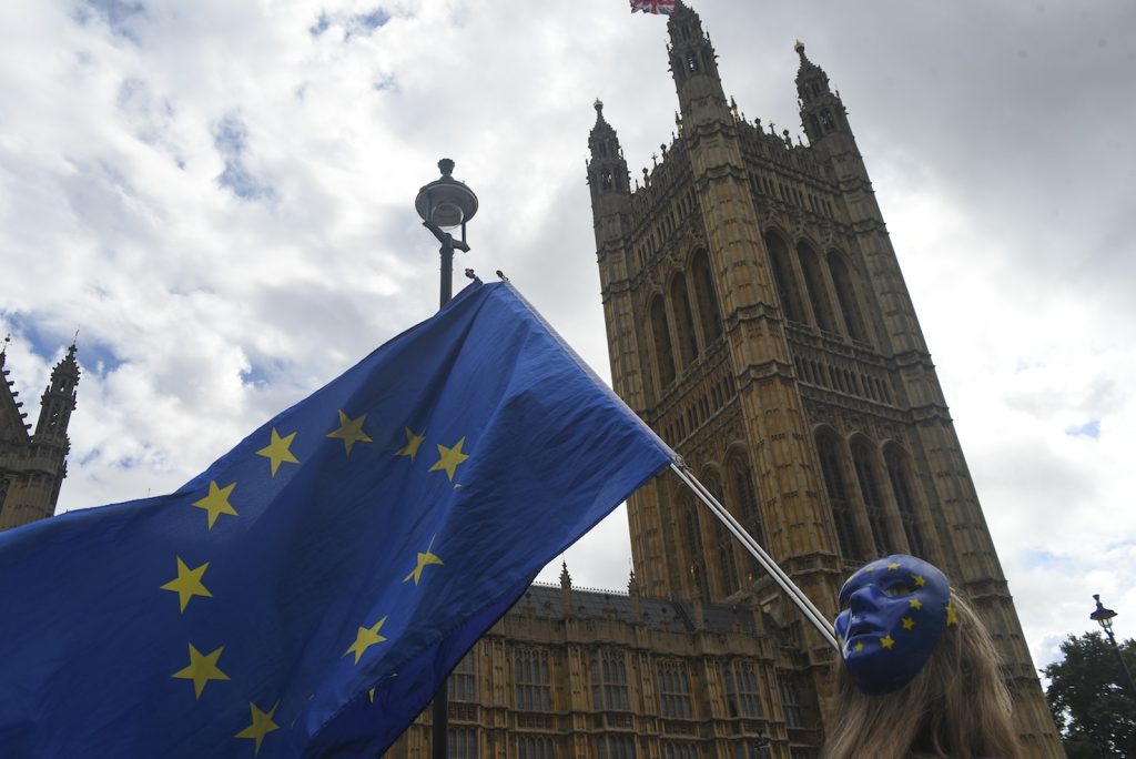 Manifestazioni a favore della Ue davanti al Parlamento britannico a Londra (AFP)