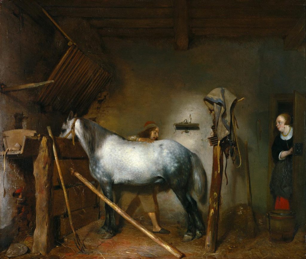 Gerard ter Borch, Horse Stable (circa 1652-54), olio su pannello (Getty Centre, Los Angeles)