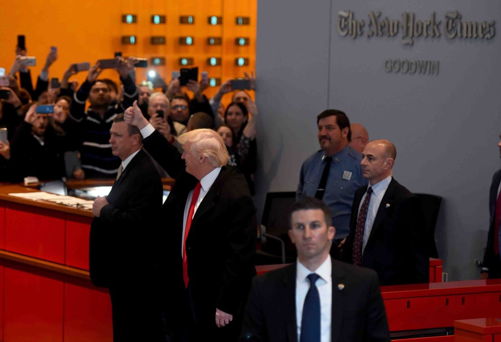 L’incontro con Trump al «New York Times» è stato trasmesso in diretta su Twitter (AFP)