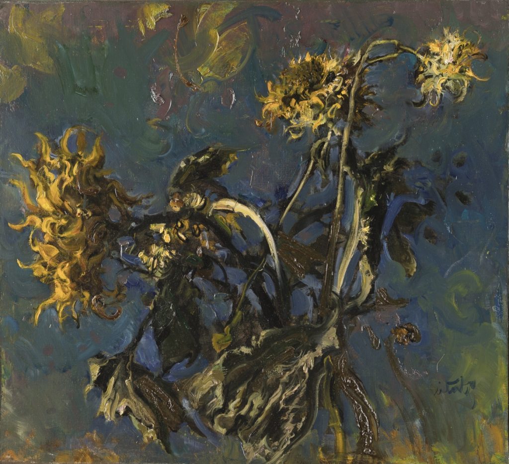 Giancarlo Vitali, Girasoli nel blu, 1985, olio su tela, 60 x 54 cm (www.giancarlovitali.com)