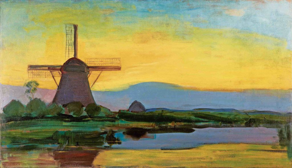 Piet Mondrian, Oostzijder Mühle am Abend, 1907-1908, olio su tela (© 2022 Mondrian/Holtzman Trust)