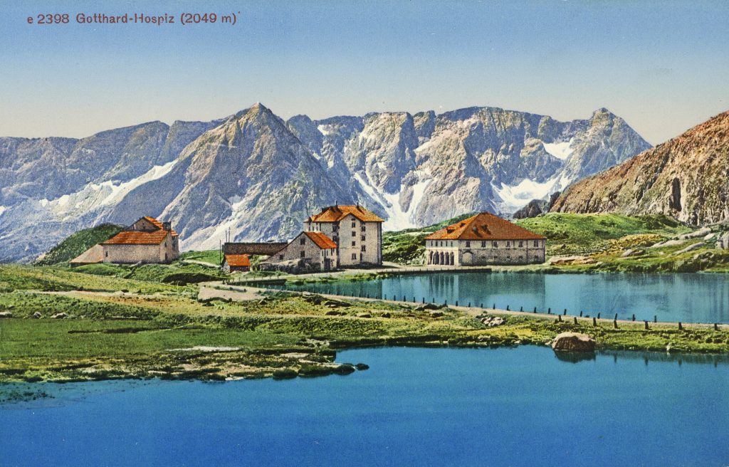 Il passo del Gottardo in una  fotocromia del 1900. (Keystone)