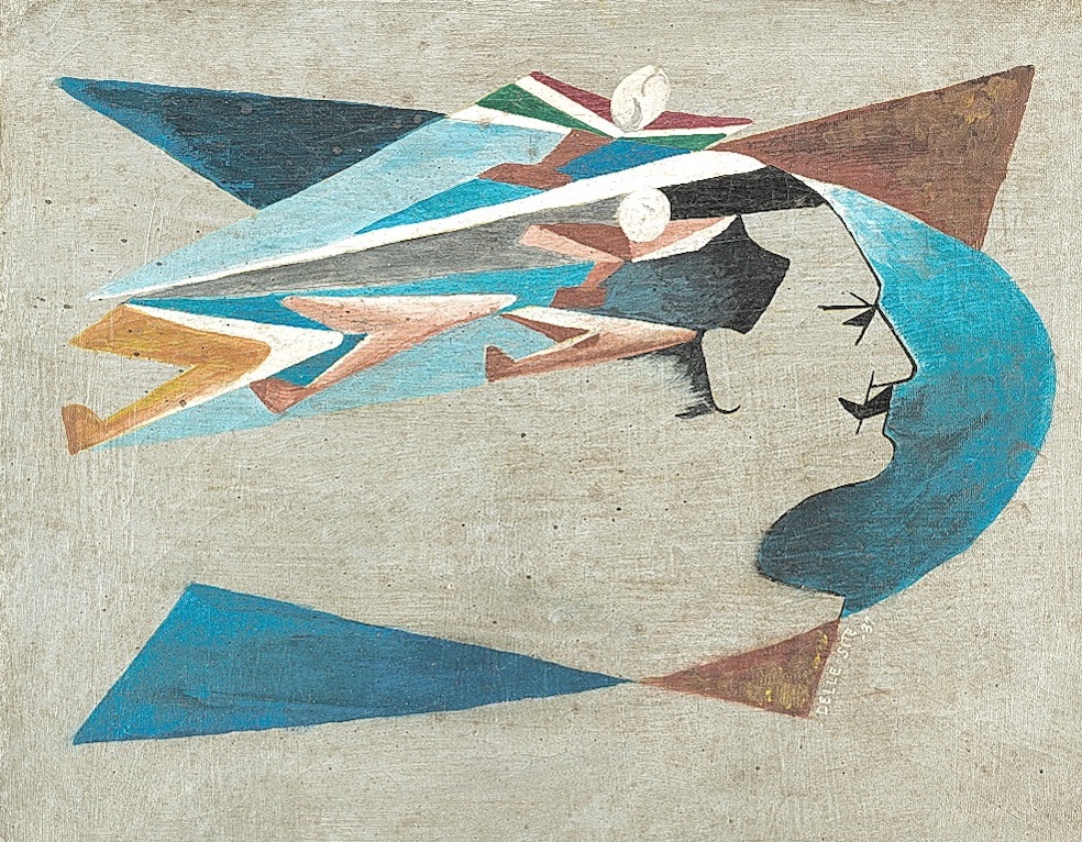 Gianni Caproni, aeroritratto, 1937, olio su tavola 30x40cm, Futurismo, di Domenico (Mino) delle Site 