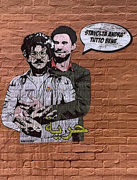 Il graffito di Laika era apparso a Roma in febbraio nei pressi  dell’Ambasciata egiziana. Misteriosamente cancellato, è riapparso in ottobre a Bologna (Instagram)