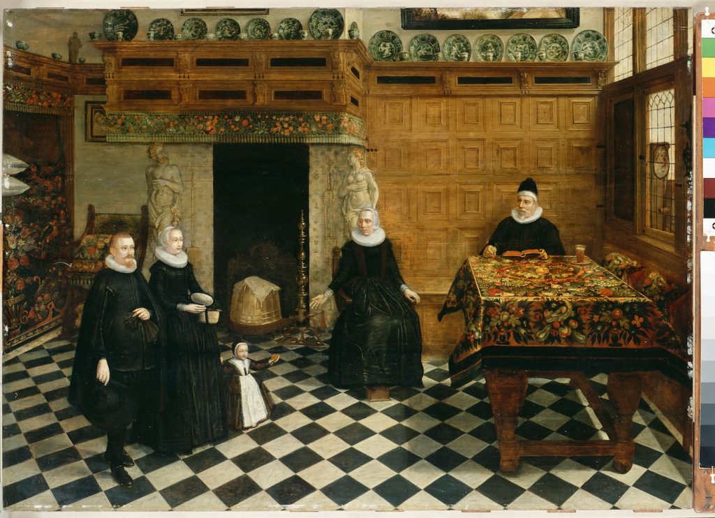 Pittore dei Paesi Bassi, La Visite, ca. 1630-1635 (Collection Lucien Baszanger, Genève, après 1954-1967 Dépôt permanent, 1967 Musée d’art et d’histoire de la Ville de Genève © MAH)
