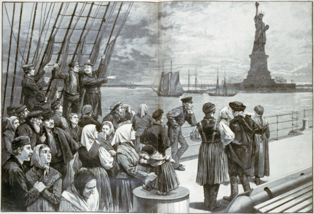 New York - Welcome to the land of freedom; Frank Leslie's illustrated newspaper, 1887 (Wikipedia)