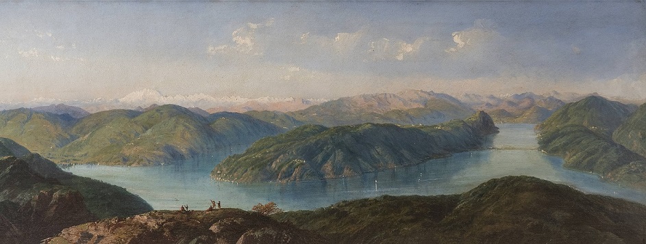 Carlo Bossoli, Veduta sul lago di Lugano (dal Monte San Giorgio), ante 1860 olio su tavola (Collezione Luciano Cattaneo)