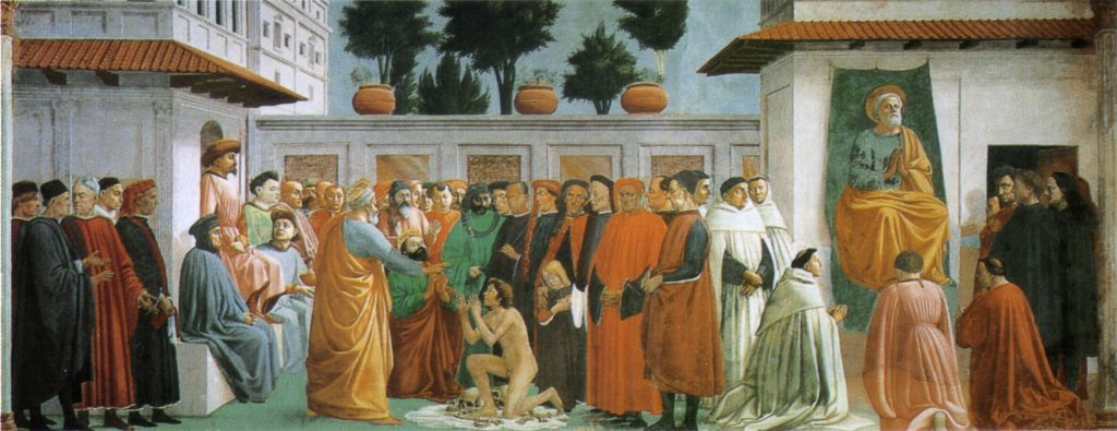 La resurrezione del figlio di Teofilo e san Pietro in cattedra, Masaccio e Filippino Lippi (Wikipedia)