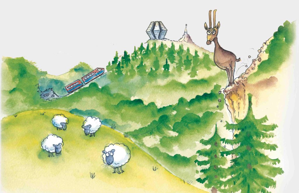 Illustrazione di Ivan Artucovich per la nuova cartellonistica del Monte Generoso (conVivere)