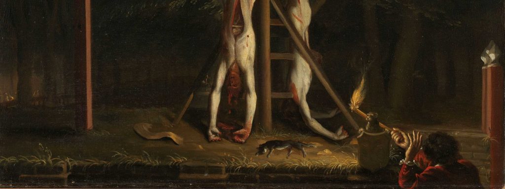 Jan de Baen, I corpi dei fratelli de Witt, 1672 (parte inferiore del dipinto)