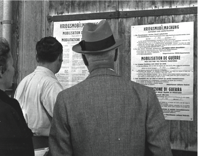 «Ordine di mobilitazione, 1° settembre 1939», tratta da K. Burri, T. Maissen, «Bilder aus der Schweiz 1939-1945» (Neue Zürcher Zeitung Verlag, 1997)
