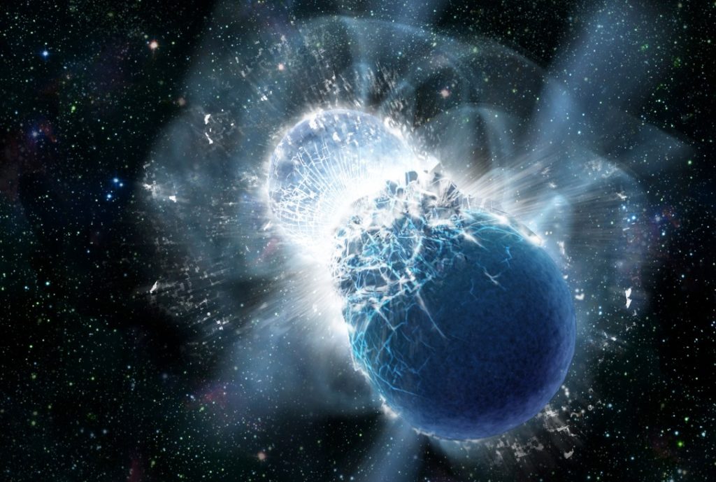 Rappresentazione artistica dello scontro tra stelle di neutroni (NASA/Swift/Dana Berry)