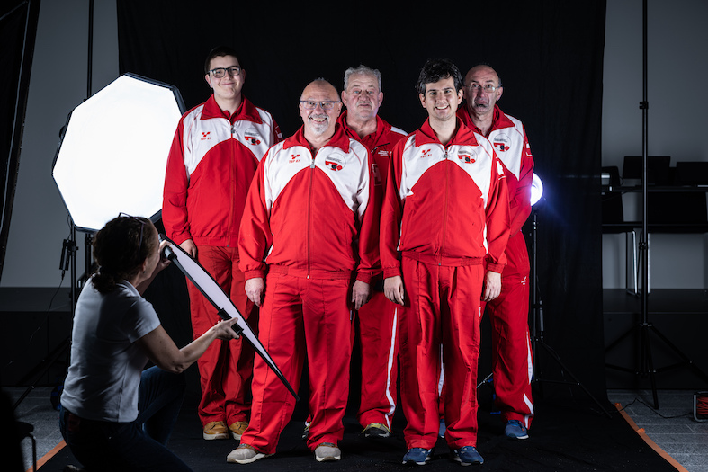 Il Team Bocce: (da sin.) Fabrizio Cardoso, Fiorenzo Guggiari (allenatore), Pietro Grandi (Allenatore), Alan Mogliazzi, Raffaele Delmenico (Special Olympic Switzerland)