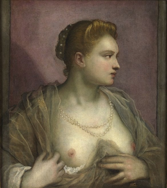 Domenico Tintoretto (Venezia, 1560 – 1635) Ritratto di donna che mostra il petto Nono decennio del XVI secolo, Madrid, Museo del Prado