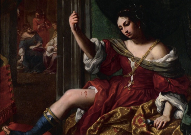 Elisabetta Sirani, Porzia che si ferisce alla coscia, (1664) (Bologna, Collez. d'arte e di storia della Fond. cassa di risparmio in Bologna)