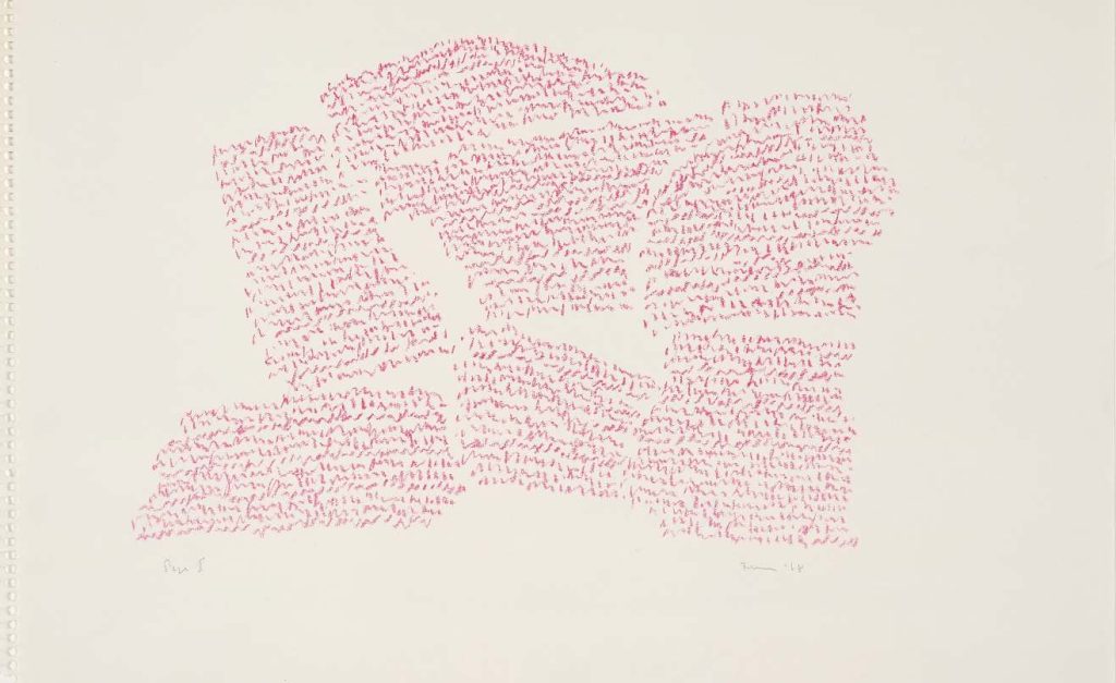 Irma Blank, Eigenschriften Page I, 1968 pastello su carta (Courtesy the artist and P420, Bologna © Photo Carlo Favero)