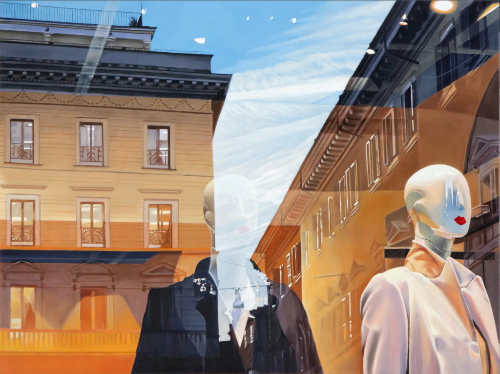 Enrico Ghinato, Roma. Via dei Condotti at Sunset, 2016, olio su tela