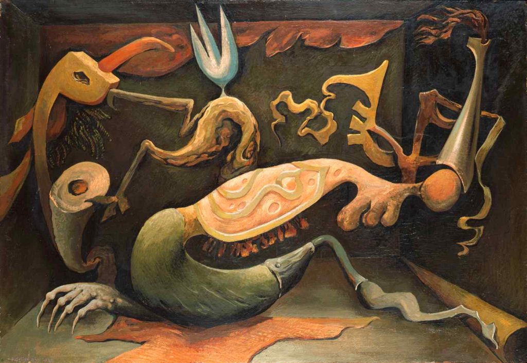 Kurt Seligmann, «La deuxième main de Nosferatu», 1938 (Aarg. Kunsthaus, Aarau. Dep. Fond. G. Keller, Ufc Be ©Orange County / 2019, ProLitteris, Zh)