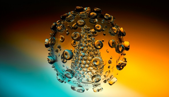 Luke Jerram ha ricreato il Covid-19 in vetro; questa versione (diametro 23 cm) misura 2 milioni di volte l’originale (Keystone)
