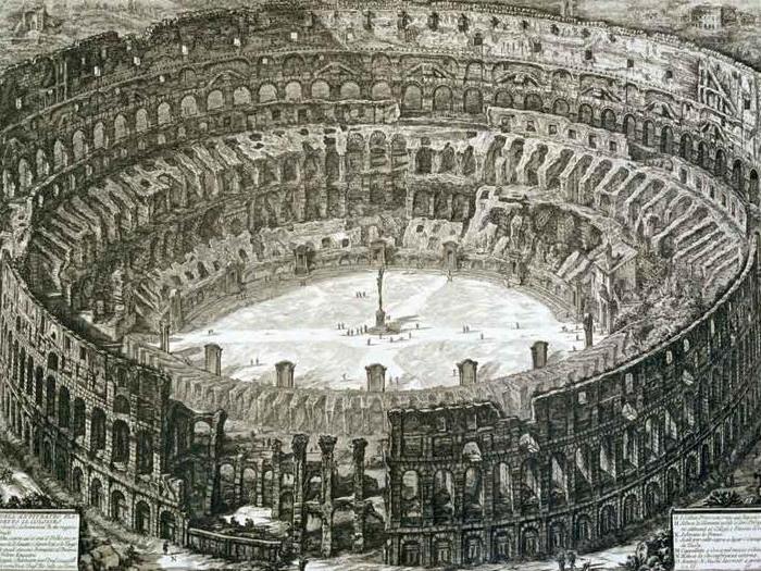 Giovanni Battista Piranesi, Veduta a volo d'uccello del Colosseo, acquaforte, 1776 (Roma, Fondazione Besso)