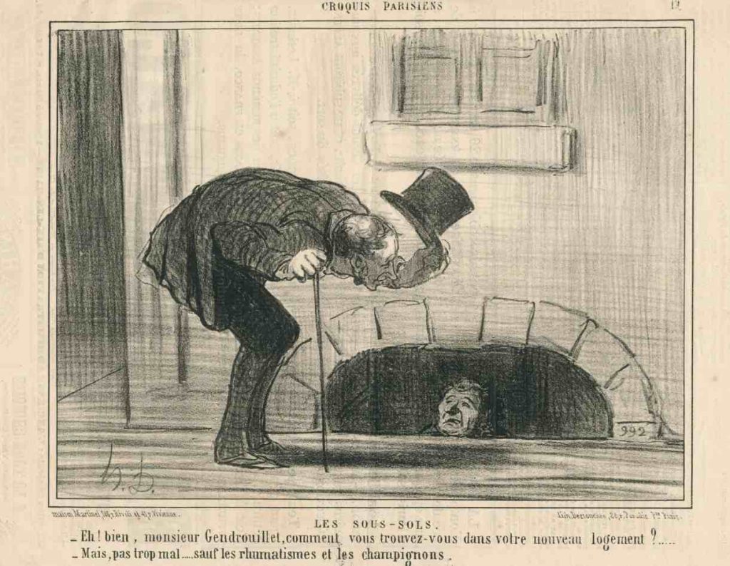 Honoré Daumier, «Il seminterrato», Litografia Bozzetti parigini, pl. 19 (© Collezione Matteo Bianchi e Carolina Leite, Tesserete)
