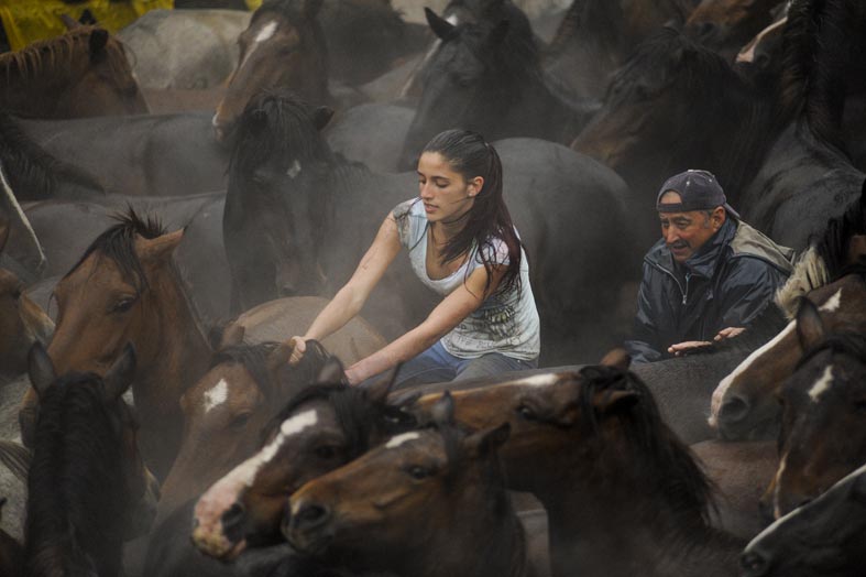 Sabucedo, ogni anno in estate Rapa das Bestas prevede il coinvolgimento dei cavalli selvaggi che vivono nelle montagne di proprietà dei villaggi