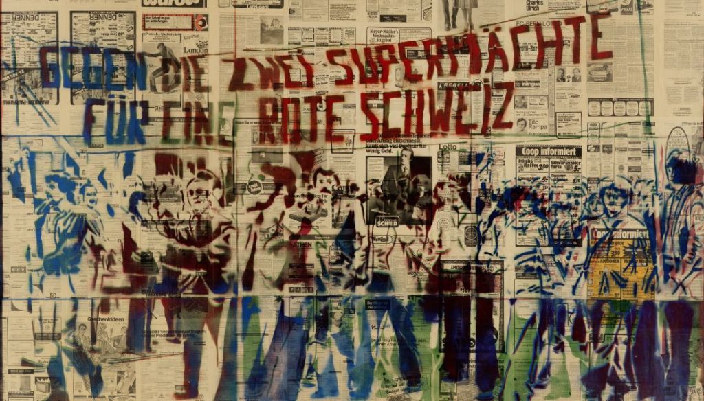 Sigmar Polke, «Gegen die zwei Supermächte – für eine rote Schweiz», 1976 (Coll. priv., CH © The Estate of Sigmar Polke, Cologne / 2018, ProLitteris, ZH)