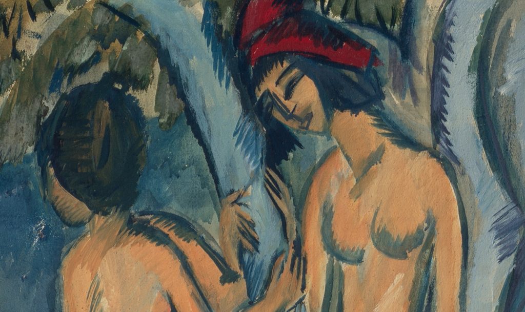 Ernst Ludwig Kirchner Zwei Nakte an einem Baum, Fehmarn, 1912/13, Collezione privata (particolare)