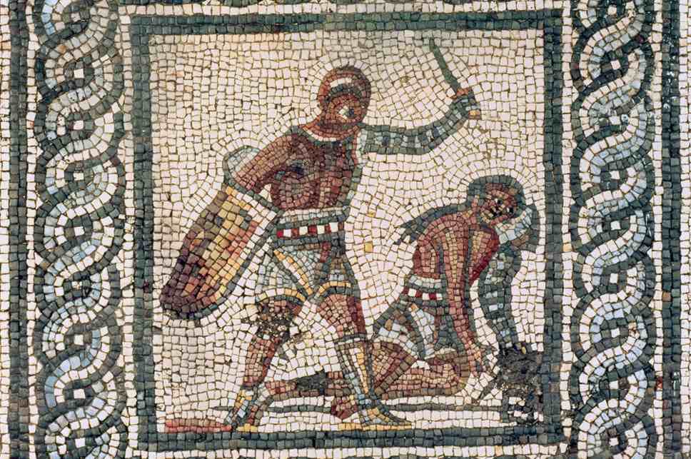 Dettaglio di mosaico con gladiatori ad Augusta Raurica (© Augusta Raurica, H. Grauwiler)