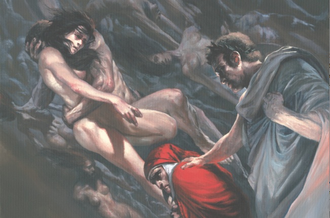 Paolo e Francesca nell’insolita rappresentazione di Dell’Otto (part.)