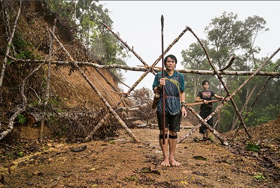 Long Tevenga, Malaysia, 2018: Peng Megut e il figlio Ulen di fronte a una barricata innalzata per fermare i tagliaboschi (© Tomas Wüthrich)