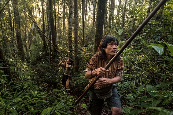 Long Tevenga, Malaysia, 2016, Peng Megut e Tepeket Agan a caccia; fanno parte degli ultimi Penan seminomadi (© Tomas Wüthrich)