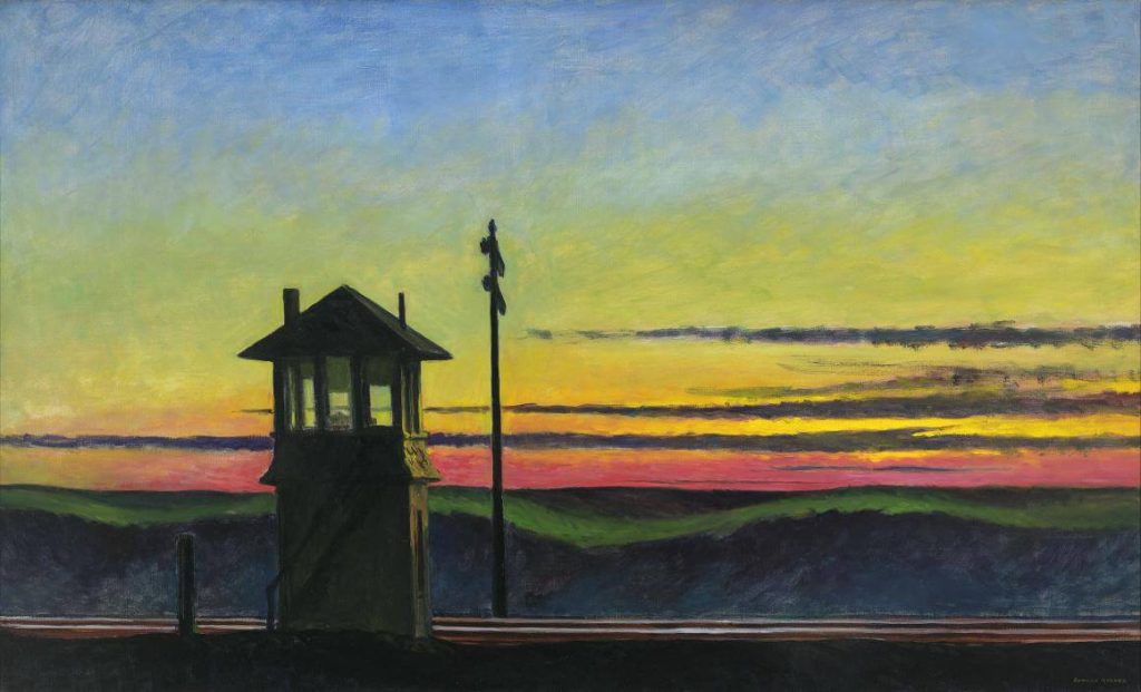 Edward Hopper, Railroad Sunset, 1929 (Whitney Museum of American Art, NY; J. N. Hopper Bequest Inv. N.: 70.1170. © Heirs of Josephine Hopper / 2019, ProLitteris, Zürich