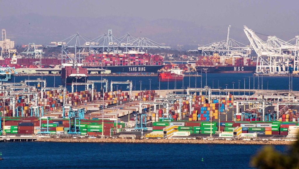 Navi in attesa nel porto di Los Angeles (Shutterstock)