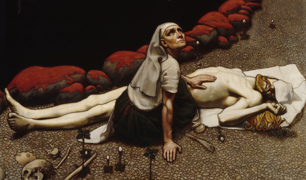La madre di Lemminkäinen sulle rive del fiume Tuonela (part.), Akseli Gallen-Kallela, 1897 (wikipedia)