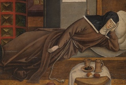 Cerchia di Bernhard Strigel, Monaca dormiente, (part.) Algovia, 1500 ca. (© Germanisches Nationalmuseum, Norimberga. Foto G. Janssen)