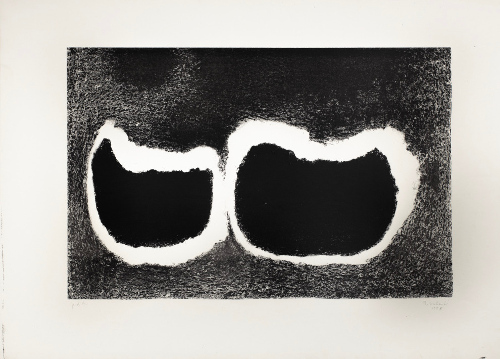Italo Valenti, litografia, Due Lune, 1958 (Aline D'Auria)