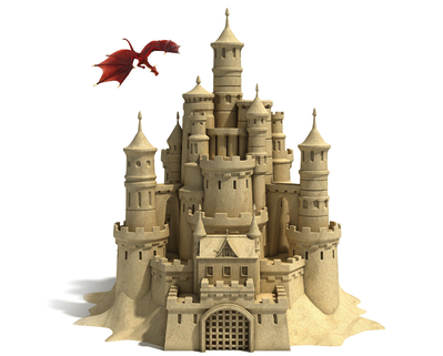 Il castello di sabbia in stile fantasy raffigurato sulla copertina del libro
