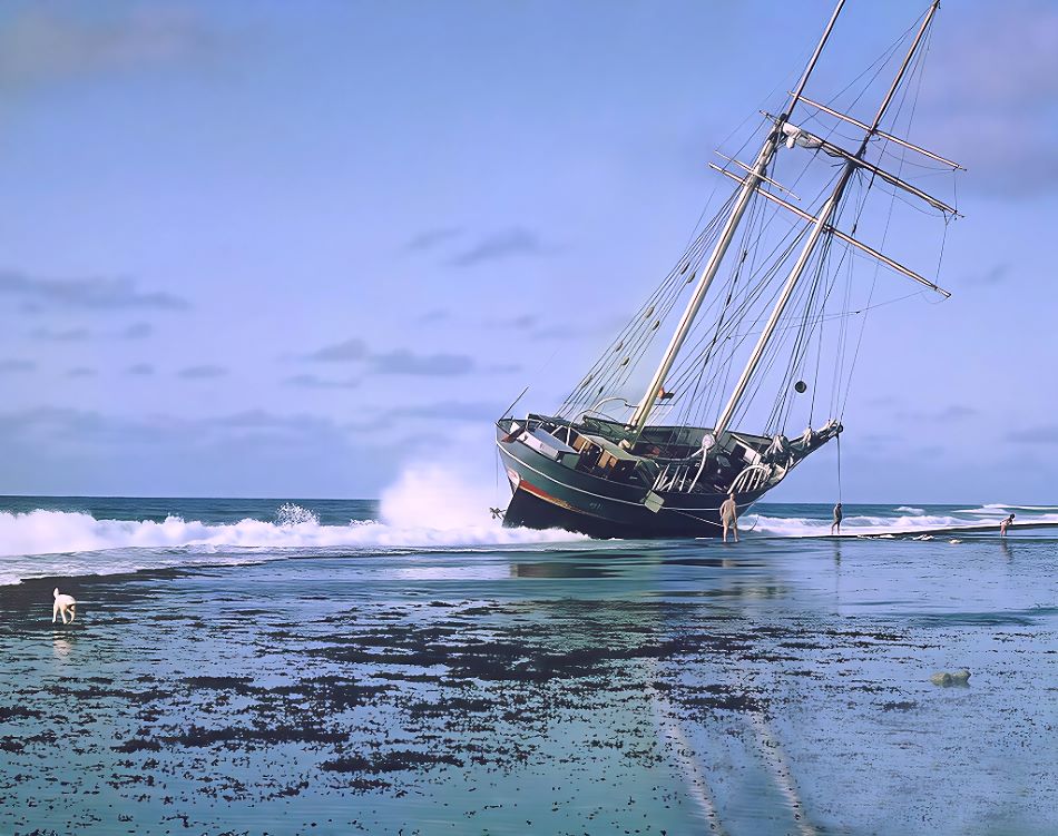 Rarotonga, brigantino Yankee incagliato nel reef