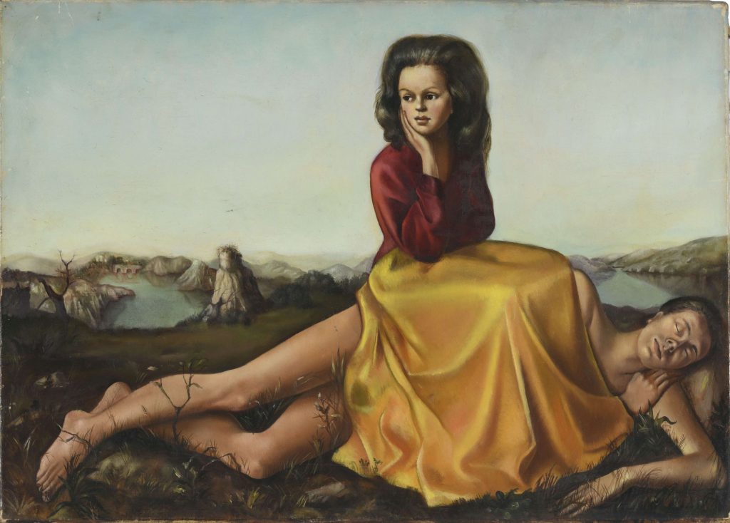Leonor Fini, Femme assise sur un homme nu, 1942 Olio su tela, 33 x 46 x 1,5 cm (Private Collection © Leonor Fini Estate, Paris)
