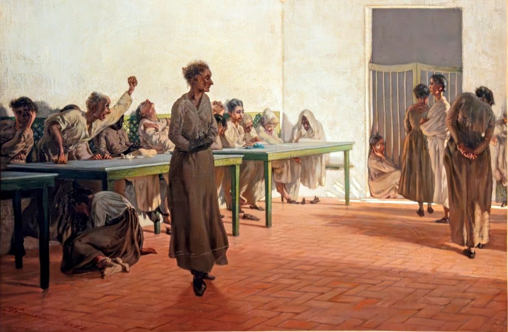 Telemaco Signorini, La sala delle agitate al San Bonifazio in Firenze, 1865, olio su tela, 66x59, Venezia, Galleria d’arte moderna di Ca’ Pesaro (Didier Descouens) 