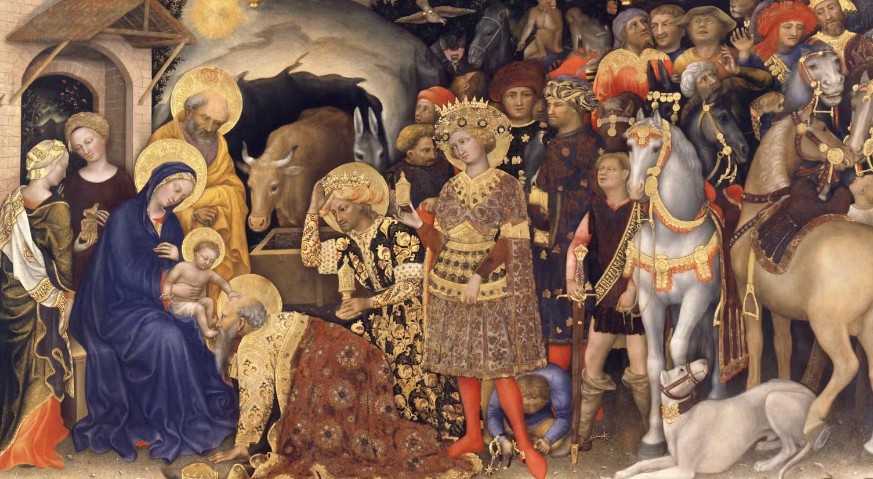Adorazione dei Magi (partic.), Gentile da Fabriano, 1423; Firenze, Galleria degli Uffizi